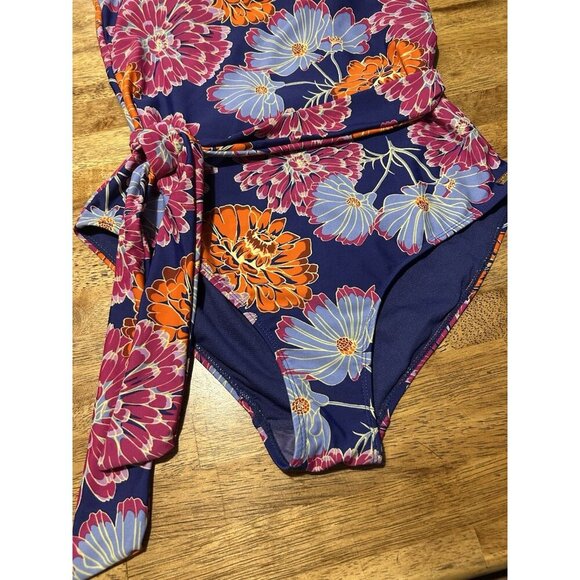 Jones New York One Piece Swimsuit Floral One Shoulder Tie Waist Medium Beach - Picture 5 of 10